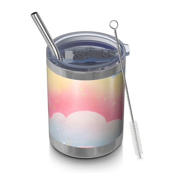12oz Tumblers Colorful Cloud Star Pattern Vacuum Insulated Stainless Steel Travel Tumbler Cups Mug with Lid and Straw for Beer,Coffee,Beverages with Cleaning Brush for Cold & Hot Drinks