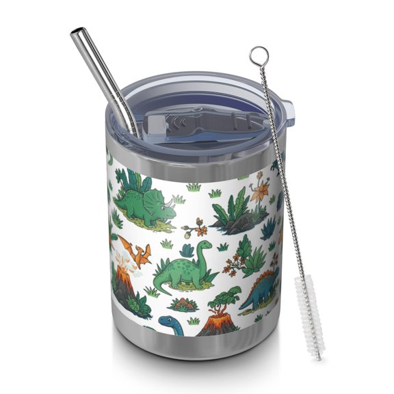 12oz Tumblers Colorful Dinosaurs Volcanoes Plants Vacuum Insulated Stainless Steel Travel Tumbler Cups Mug with Lid and Straw for Beer,Coffee,Beverages with Cleaning Brush for Cold Hot Drinks