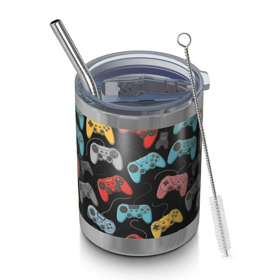 12oz Tumblers Colorful Games Device Dark Pattern Vacuum Insulated Stainless Steel Travel Tumbler Cups Mug with Lid and Straw for Beer,Coffee,Beverages with Cleaning Brush for Cold & Hot Drinks