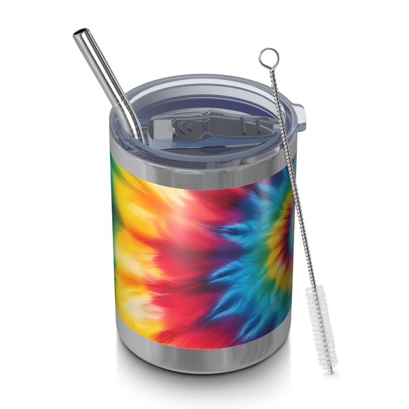 12oz Tumblers Colorful Tie Dye Mandala Pattern Vacuum Insulated Stainless Steel Travel Tumbler Cups Mug with Lid and Straw for Beer,Coffee,Beverages with Cleaning Brush for Cold & Hot Drinks