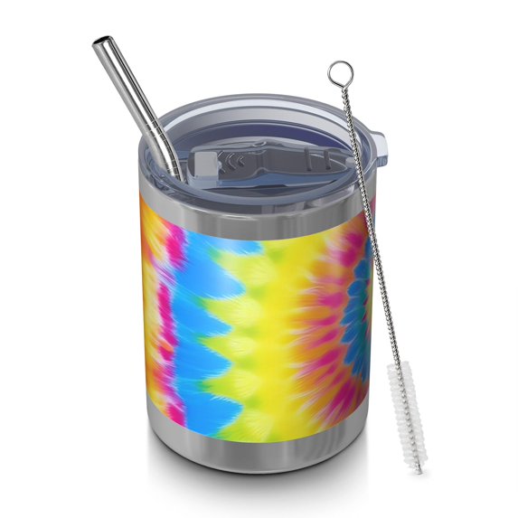 12oz Tumblers Colorful Tie Dye Mandala Pattern Vacuum Insulated Stainless Steel Travel Tumbler Cups Mug with Lid and Straw for Beer,Coffee,Beverages with Cleaning Brush for Cold & Hot Drinks