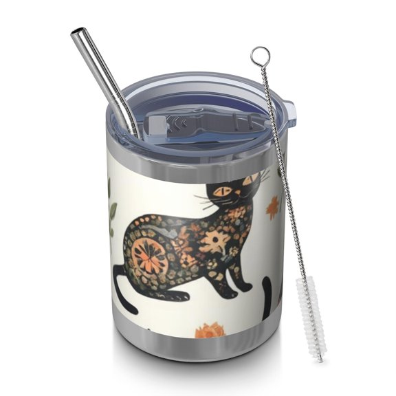 12oz Tumblers Cute Cat Vacuum Insulated Stainless Steel Travel Tumbler Cups Mug with Lid and Straw for Beer,Coffee,Beverages with Cleaning Brush for Cold & Hot Drinks