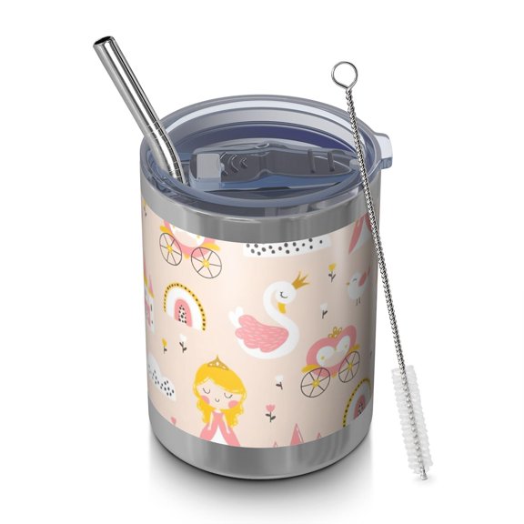 12oz Tumblers Cute Princess Castle Pattern Vacuum Insulated Stainless Steel Travel Tumbler Cups Mug with Lid and Straw for Beer,Coffee,Beverages with Cleaning Brush for Cold & Hot Drinks