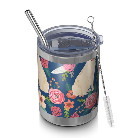 12oz Tumblers Golden Retriever and Pioneer Flower Vacuum Insulated Stainless Steel Travel Tumbler Cups Mug with Lid and Straw for Beer,Coffee,Beverages with Cleaning Brush for Cold & Hot Drinks