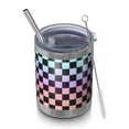 thumbnail image 1 of 12oz Tumblers Gradient Color Checkered Pattern Vacuum Insulated Stainless Steel Travel Tumbler Cups Mug with Lid and Straw for Beer,Coffee,Beverages with Cleaning Brush for Cold & Hot Drinks, 1 of 5