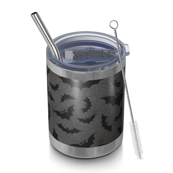 12oz Tumblers Gray Halloween Bats and Spider Webs Vacuum Insulated Stainless Steel Travel Tumbler Cups Mug with Lid and Straw for Beer,Coffee,Beverages with Cleaning Brush for Cold & Hot Drinks