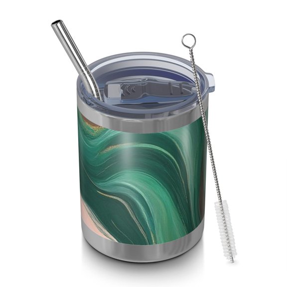 12oz Tumblers Green Marble Gold Wave Pattern Vacuum Insulated Stainless Steel Travel Tumbler Cups Mug with Lid and Straw for Beer,Coffee,Beverages with Cleaning Brush for Cold & Hot Drinks