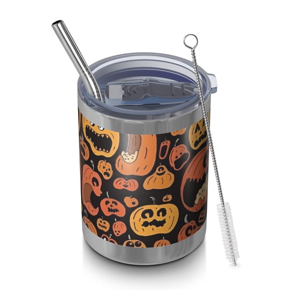 12oz Tumblers Halloween Crazy Pumpkins Pattern Vacuum Insulated Stainless Steel Travel Tumbler Cups Mug with Lid and Straw for Beer,Coffee,Beverages with Cleaning Brush for Cold & Hot Drinks