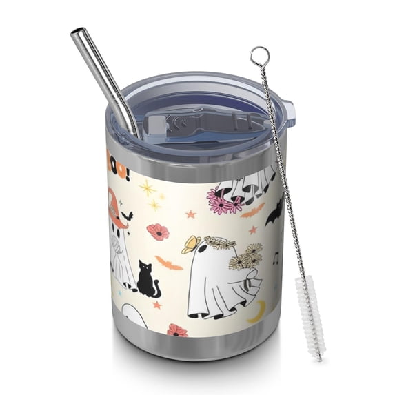 12oz Tumblers Halloween Cute Ghosts with Boo Vacuum Insulated Stainless Steel Travel Tumbler Cups Mug with Lid and Straw for Beer,Coffee,Beverages with Cleaning Brush for Cold & Hot Drinks