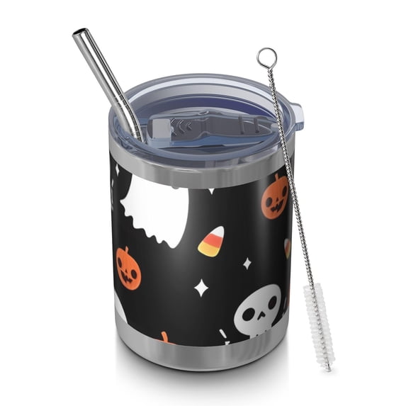 12oz Tumblers Halloween Pumpkin Skull Pattern Vacuum Insulated Stainless Steel Travel Tumbler Cups Mug with Lid and Straw for Beer,Coffee,Beverages with Cleaning Brush for Cold & Hot Drinks