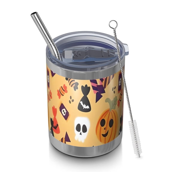 12oz Tumblers Halloween Pumpkins Skulls and Candies Vacuum Insulated Stainless Steel Travel Tumbler Cups Mug with Lid and Straw for Beer,Coffee,Beverages with Cleaning Brush for Cold & Hot Drinks