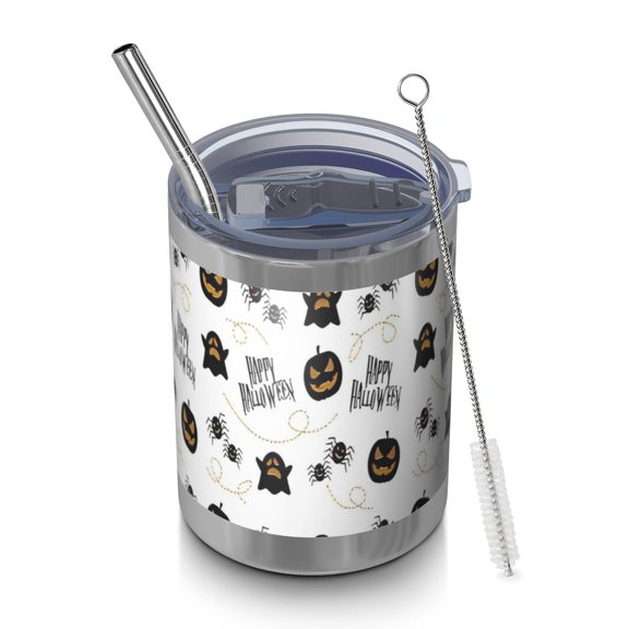 12oz Tumblers Halloween Pumpkins and Spiders Vacuum Insulated Stainless Steel Travel Tumbler Cups Mug with Lid and Straw for Beer,Coffee,Beverages with Cleaning Brush for Cold & Hot Drinks