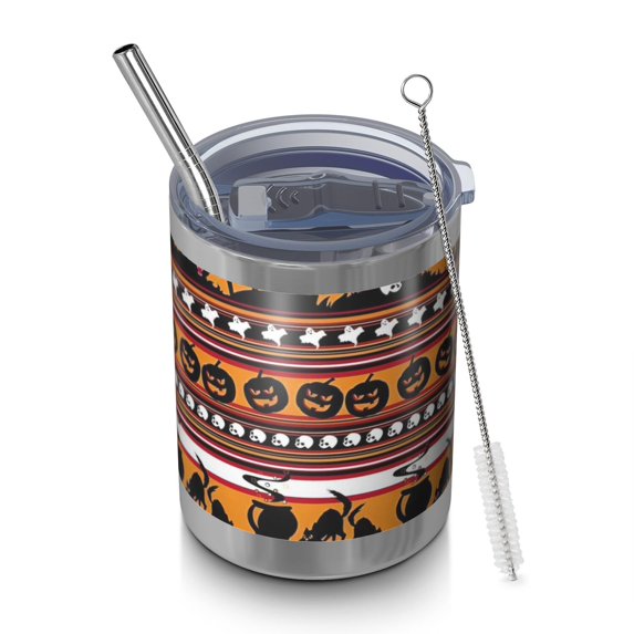12oz Tumblers Halloween Stripe Scene Pattern Vacuum Insulated Stainless Steel Travel Tumbler Cups Mug with Lid and Straw for Beer,Coffee,Beverages with Cleaning Brush for Cold & Hot Drinks