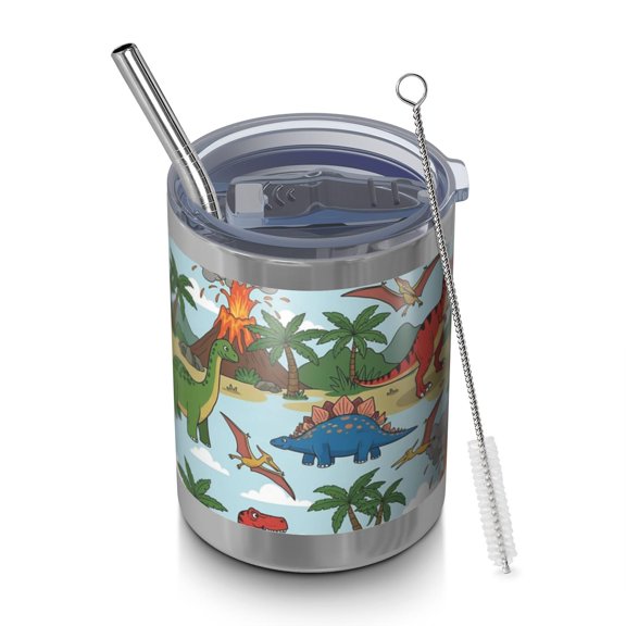 12oz Tumblers LightColor Dinosaurs Volcanoes Pattern Vacuum Insulated Stainless Steel Travel Tumbler Cups Mug with Lid and Straw for Beer,Coffee,Beverages with Cleaning Brush for Cold & Hot Drinks