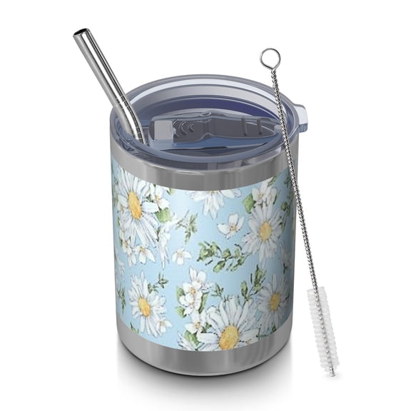 12oz Tumblers Lightblue Daisy Flower Small Flowers Vacuum Insulated Stainless Steel Travel Tumbler Cups Mug with Lid and Straw for Beer,Coffee,Beverages with Cleaning Brush for Cold Hot Drinks
