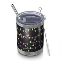 12oz Tumblers Multicolor Christmas Light Pattern Vacuum Insulated Stainless Steel Travel Tumbler Cups Mug with Lid and Straw for Beer,Coffee,Beverages with Cleaning Brush for Cold & Hot Drinks