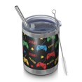 thumbnail image 1 of 12oz Tumblers Multicolor Controllers Games Icons Black Vacuum Insulated Stainless Steel Travel Tumbler Cups Mug with Lid and Straw for Beer,Coffee,Beverages with Cleaning Brush for Cold Hot Drinks, 1 of 5