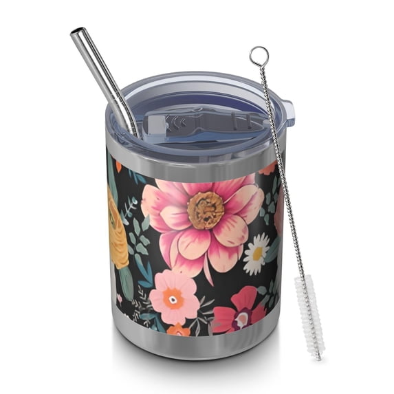 12oz Tumblers Multicolored Pioneer Flower Vacuum Insulated Stainless Steel Travel Tumbler Cups Mug with Lid and Straw for Beer,Coffee,Beverages with Cleaning Brush for Cold & Hot Drinks