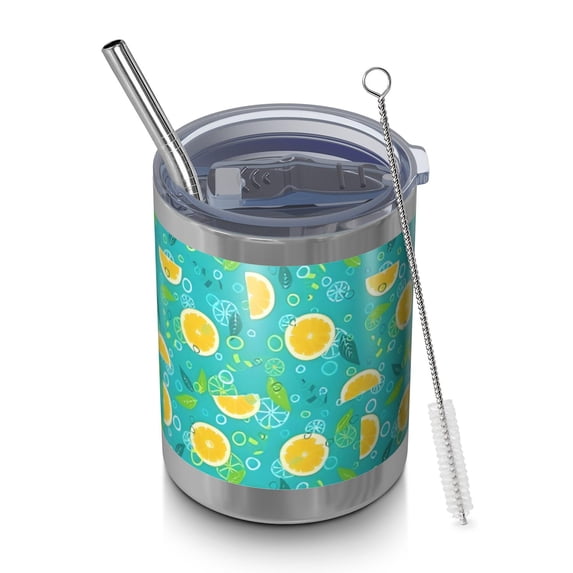 12oz Tumblers Orange Slices Turquoise Pattern Vacuum Insulated Stainless Steel Travel Tumbler Cups Mug with Lid and Straw for Beer,Coffee,Beverages with Cleaning Brush for Cold & Hot Drinks