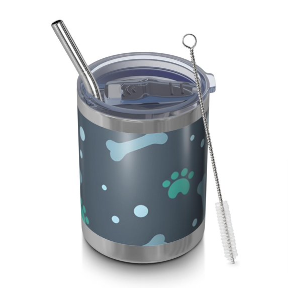 12oz Tumblers Paw Prints and Bones Vacuum Insulated Stainless Steel Travel Tumbler Cups Mug with Lid and Straw for Beer,Coffee,Beverages with Cleaning Brush for Cold & Hot Drinks