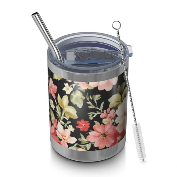12oz Tumblers Pioneer Flower Vacuum Insulated Stainless Steel Travel Tumbler Cups Mug with Lid and Straw for Beer,Coffee,Beverages with Cleaning Brush for Cold & Hot Drinks