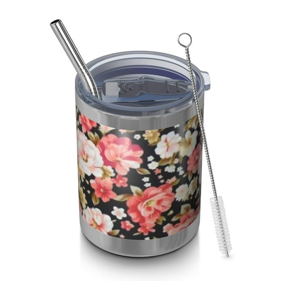 12oz Tumblers Pioneer Flower Vacuum Insulated Stainless Steel Travel Tumbler Cups Mug with Lid and Straw for Beer,Coffee,Beverages with Cleaning Brush for Cold & Hot Drinks