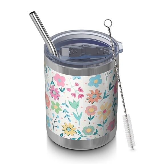 12oz Tumblers Pioneer Flower Vacuum Insulated Stainless Steel Travel Tumbler Cups Mug with Lid and Straw for Beer,Coffee,Beverages with Cleaning Brush for Cold & Hot Drinks
