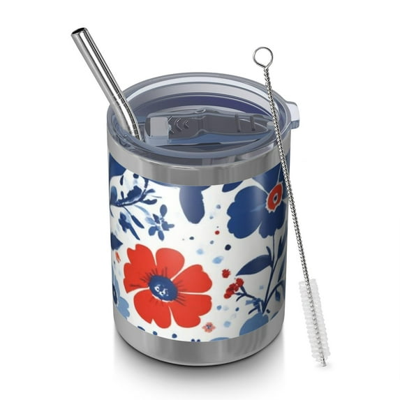 12oz Tumblers Pioneer Flower Vacuum Insulated Stainless Steel Travel Tumbler Cups Mug with Lid and Straw for Beer,Coffee,Beverages with Cleaning Brush for Cold & Hot Drinks