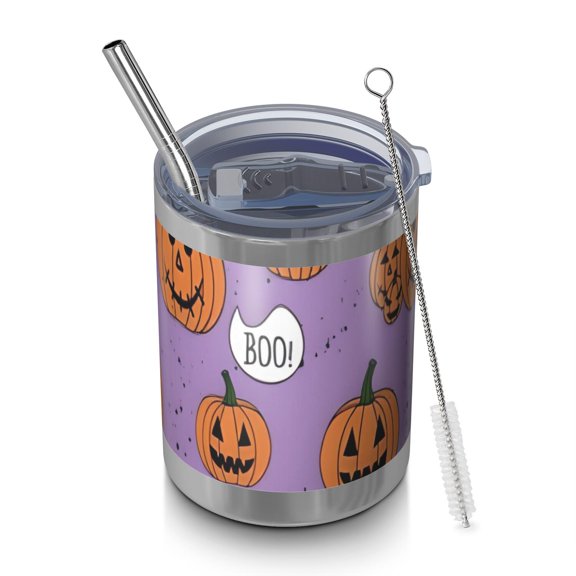 12oz Tumblers Purple Halloween Pumpkins with Boo Vacuum Insulated Stainless Steel Travel Tumbler Cups Mug with Lid and Straw for Beer,Coffee,Beverages with Cleaning Brush for Cold & Hot Drinks