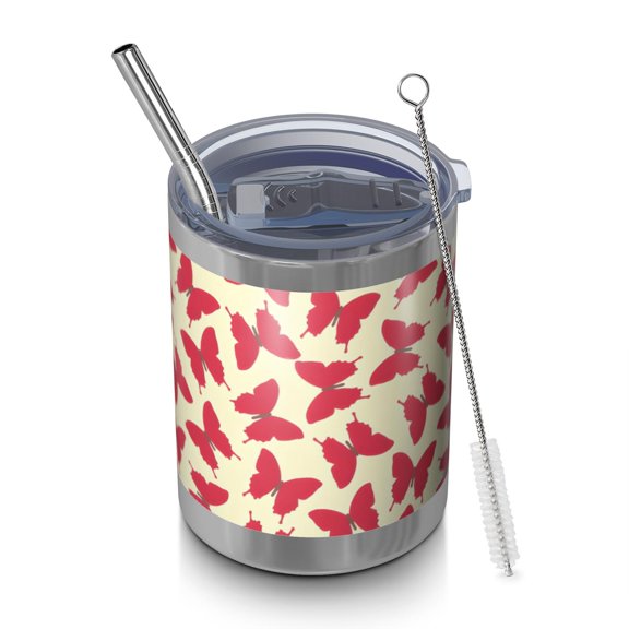 12oz Tumblers Red Butterfly Red Silhouette Pattern Vacuum Insulated Stainless Steel Travel Tumbler Cups Mug with Lid and Straw for Beer,Coffee,Beverages with Cleaning Brush for Cold & Hot Drinks