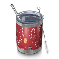 12oz Tumblers Red Christmas Candy Cane Pattern Vacuum Insulated Stainless Steel Travel Tumbler Cups Mug with Lid and Straw for Beer,Coffee,Beverages with Cleaning Brush for Cold & Hot Drinks