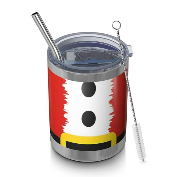 12oz Tumblers Red Christmas Santa Costume Pattern Vacuum Insulated Stainless Steel Travel Tumbler Cups Mug with Lid and Straw for Beer,Coffee,Beverages with Cleaning Brush for Cold & Hot Drinks