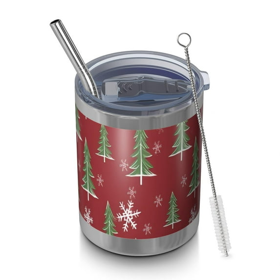 12oz Tumblers Red Christmas Tree and Snowflake Pattern Vacuum Insulated Stainless Steel Travel Tumbler Cups Mug with Lid and Straw for Beer,Coffee,Beverages with Cleaning Brush for Cold & Hot Drinks