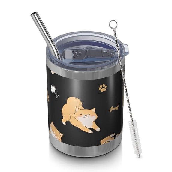 12oz Tumblers Shiba Inu Vacuum Insulated Stainless Steel Travel Tumbler Cups Mug with Lid and Straw for Beer,Coffee,Beverages with Cleaning Brush for Cold & Hot Drinks