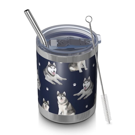 12oz Tumblers Siberian Husky Vacuum Insulated Stainless Steel Travel Tumbler Cups Mug with Lid and Straw for Beer,Coffee,Beverages with Cleaning Brush for Cold & Hot Drinks