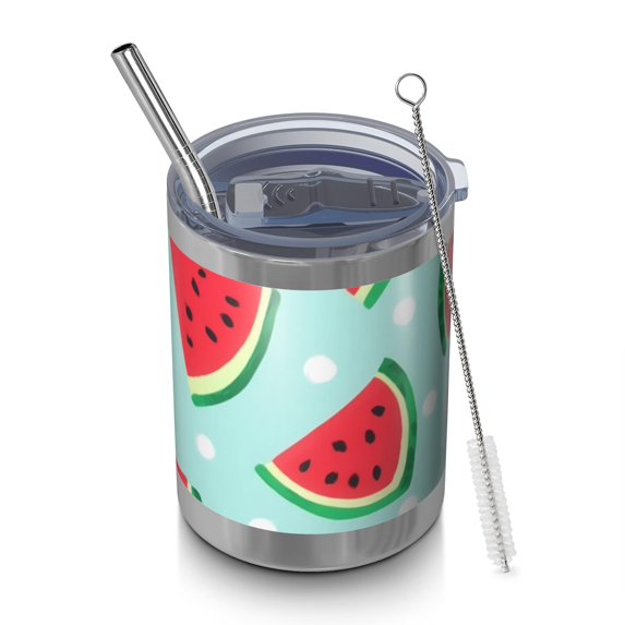12oz Tumblers Summer Watermelon Vacuum Insulated Stainless Steel Travel Tumbler Cups Mug with Lid and Straw for Beer,Coffee,Beverages with Cleaning Brush for Cold & Hot Drinks
