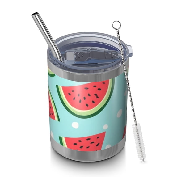 12oz Tumblers Summer Watermelon Vacuum Insulated Stainless Steel Travel Tumbler Cups Mug with Lid and Straw for Beer,Coffee,Beverages with Cleaning Brush for Cold & Hot Drinks