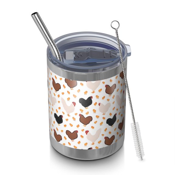12oz Tumblers White Chicken Heart Pattern Vacuum Insulated Stainless Steel Travel Tumbler Cups Mug with Lid and Straw for Beer,Coffee,Beverages with Cleaning Brush for Cold & Hot Drinks