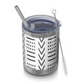 thumbnail image 1 of 12oz Tumblers White Geometric Diamond Chevron Pattern Vacuum Insulated Stainless Steel Travel Tumbler Cups Mug with Lid and Straw for Beer,Coffee,Beverages with Cleaning Brush for Cold & Hot Drinks, 1 of 5