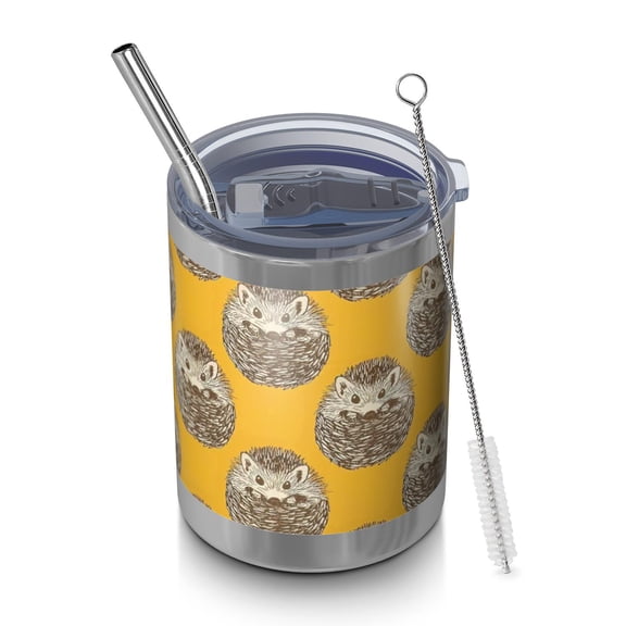 12oz Tumblers Yellow Hedgehog Pattern Vacuum Insulated Stainless Steel Travel Tumbler Cups Mug with Lid and Straw for Beer,Coffee,Beverages with Cleaning Brush for Cold & Hot Drinks