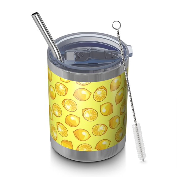 12oz Tumblers Yellow Lemon Slices Yellow Pattern Vacuum Insulated Stainless Steel Travel Tumbler Cups Mug with Lid and Straw for Beer,Coffee,Beverages with Cleaning Brush for Cold & Hot Drinks