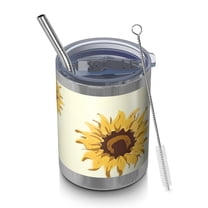 12oz Tumblers Yellow Small Flower Sunflower Pattern Vacuum Insulated Stainless Steel Travel Tumbler Cups Mug with Lid and Straw for Beer,Coffee,Beverages with Cleaning Brush for Cold & Hot Drinks