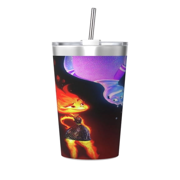 12oz Water Fire Element-a (5) Stainless Steel Insulated Tumbler Cups with Conical Straw