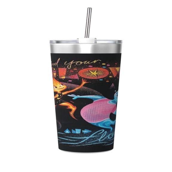 12oz Water Fire Element-a (6) Stainless Steel Insulated Tumbler Cups with Conical Straw