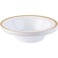 thumbnail image 1 of 12oz White Plastic Round Bowls with Gold Rim - Wide Rimmed Disposable Plastic Soup Bowls, Heavy Duty Salad Bowls, Dessert Bowl, Baby Showers, Weddings, Birthday Party, BPA Free (100), 1 of 3