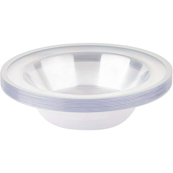 12oz White Plastic Round Bowls with HoneyComb Gold Rim - Disposable Plastic Soup Bowls, Heavy Duty Salad Bowls, Dessert Bowl, Baby Showers, Weddings, Birthday Party, BPA Free (10)