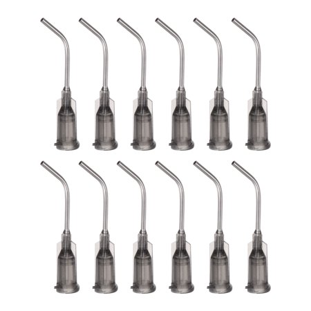 12pack Blunt Tip Dispensing Needles, 16G Bent Dispensing Tips 1" End Angled Dispenser Needle with Luer Gray