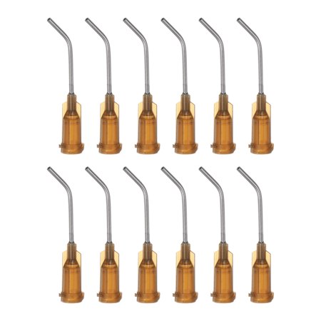 12pack Blunt Tip Dispensing Needles, 17G Bent Dispensing Tips 1" End Angled Dispenser Needle with Luer Brown