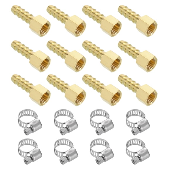 12pack Brass Barb Fittings, 1/4" Barb x 1/8" NPT Female with Clamps for Water Fuel Air, Mechanical Devices