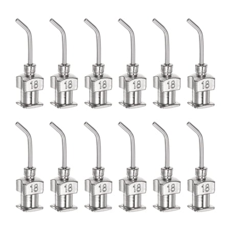 12pack Dispensing Needles, 18G 1/2" Stainless Steel Blunt Tip Bent Dispensing Needles with Luer Lock